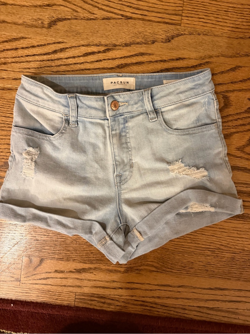 PacSun Light Blue Distressed Roll-Hem Denim Shorts